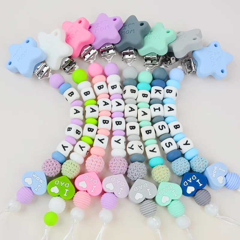 

Детское индивидуальное имя, силиконовая пентаграмма, зажим для соски, держатель для соски, цепочка для кормления младенцев, игрушки для прорезывания зубов, жевательные подарки