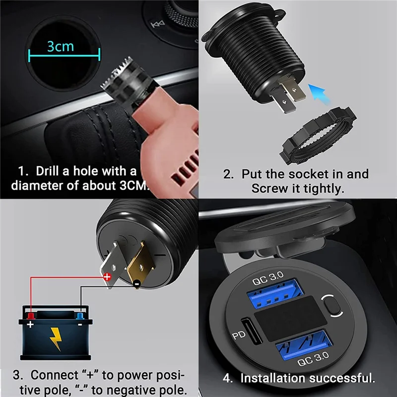 12V USB-Steckdose Dual-Schnell ladung mit Voltmeter und Netzschalter, Multifunktions-USB-Ladegerät Adapter für Auto Marine Truck