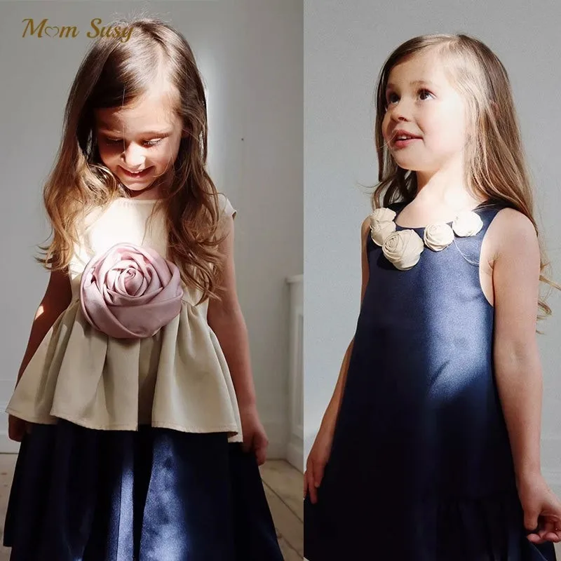 Fashion Baby Girl Princess Rose Flower Dress Sleeveless Infant Toddler Girl Bow Vestido Party Pageant Birthday Baby Clothes 1-7Y