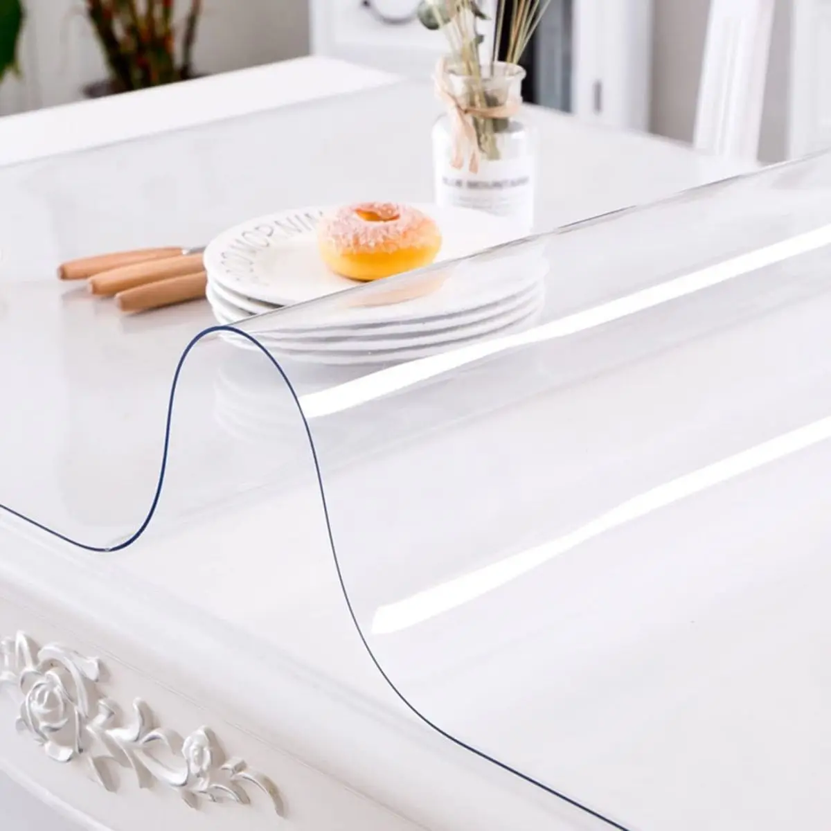 Clear Table ProtectorPlastic Table Cover Protector, Desk Protector Mat, Desk Pad Waterproof PVC  table cover  table cloth