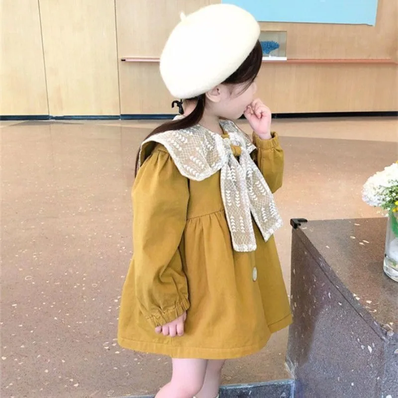 Girls' Spring and Autumn Windbreaker Jacket 2025 New Baby Doll Collar Fashion Korean Edition Medium Long Cute Top