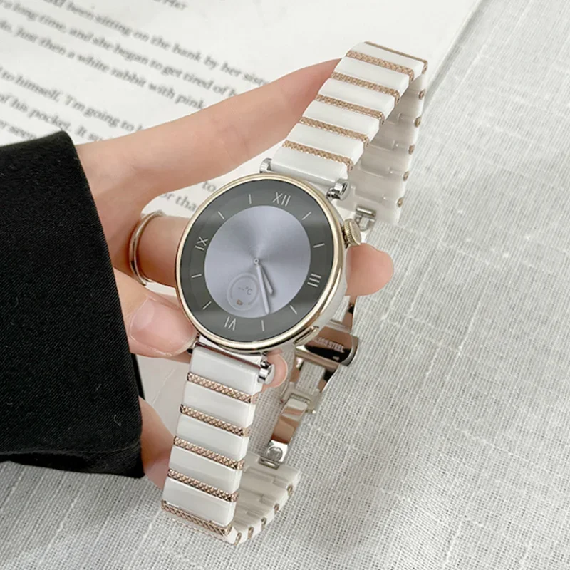 18mm Ceramics Strap for Huawei GT4 41mm,Women Fashion Replacement Stainless Steel Buckle Watchband for GT4 41mm/GT5 42mm