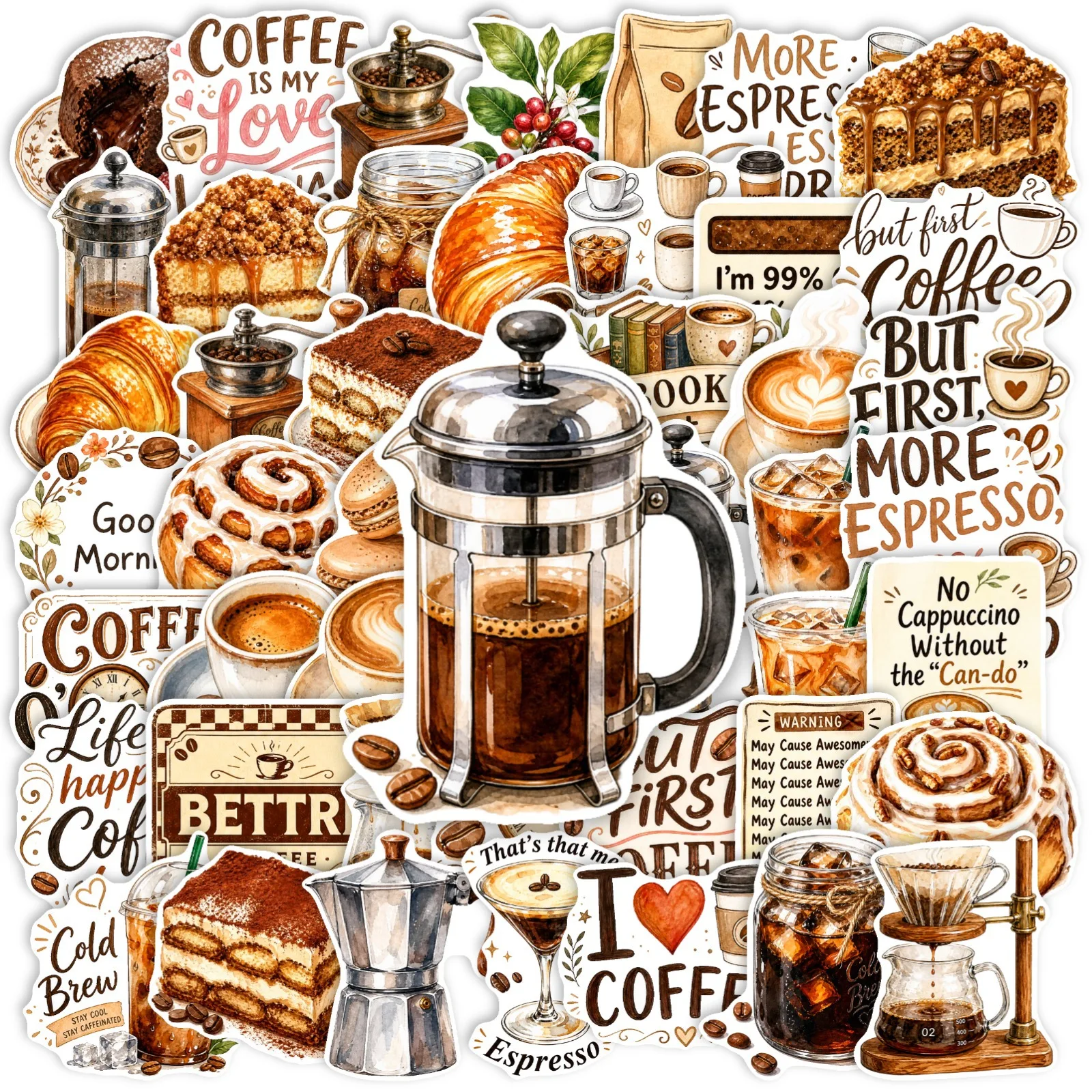 50Pcs Coffee Quote Atmosphere Stickers Baking Dessert Coffee Bean Pattern Gift Sealing Decoration Stickers