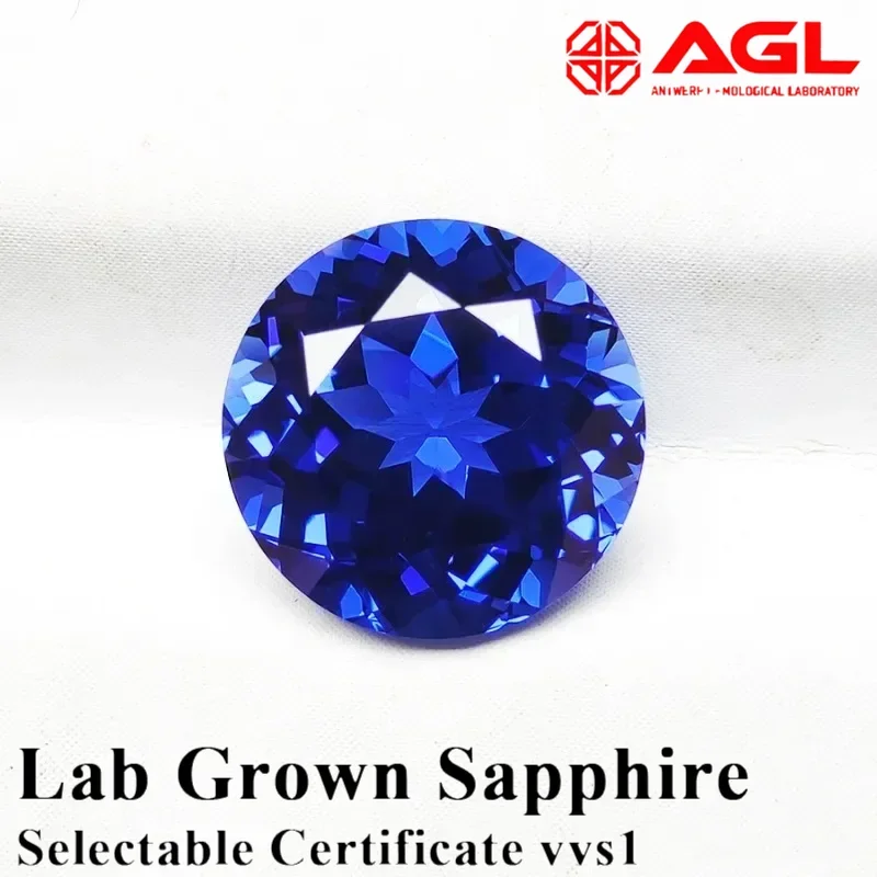 

Lab Grown Sapphire Royal Blue Color Round Shape Charm Gemstones for Diy Jewelry Making Material Selectable AGL Certificate