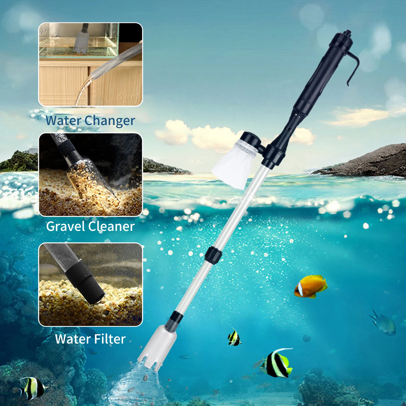 Electric Aquarium Gravel Cleaner Fish Tank Water Changer Vacuum Water Changer Cleaner Water Filter Sand Washer for Cleaning Fish