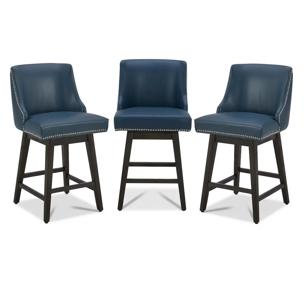 

Counter Height Swivel Bar Stools Set of 3, FSC Certified Upholstered Counter Stools, Modern Swivel Barstools with Wood Legs for