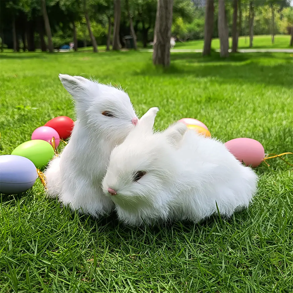 Juguetes de peluche de simulación, figuras de acción, regalo para niños, simulación de conejo, modelo en cuclillas, decoración del hogar, modelo de