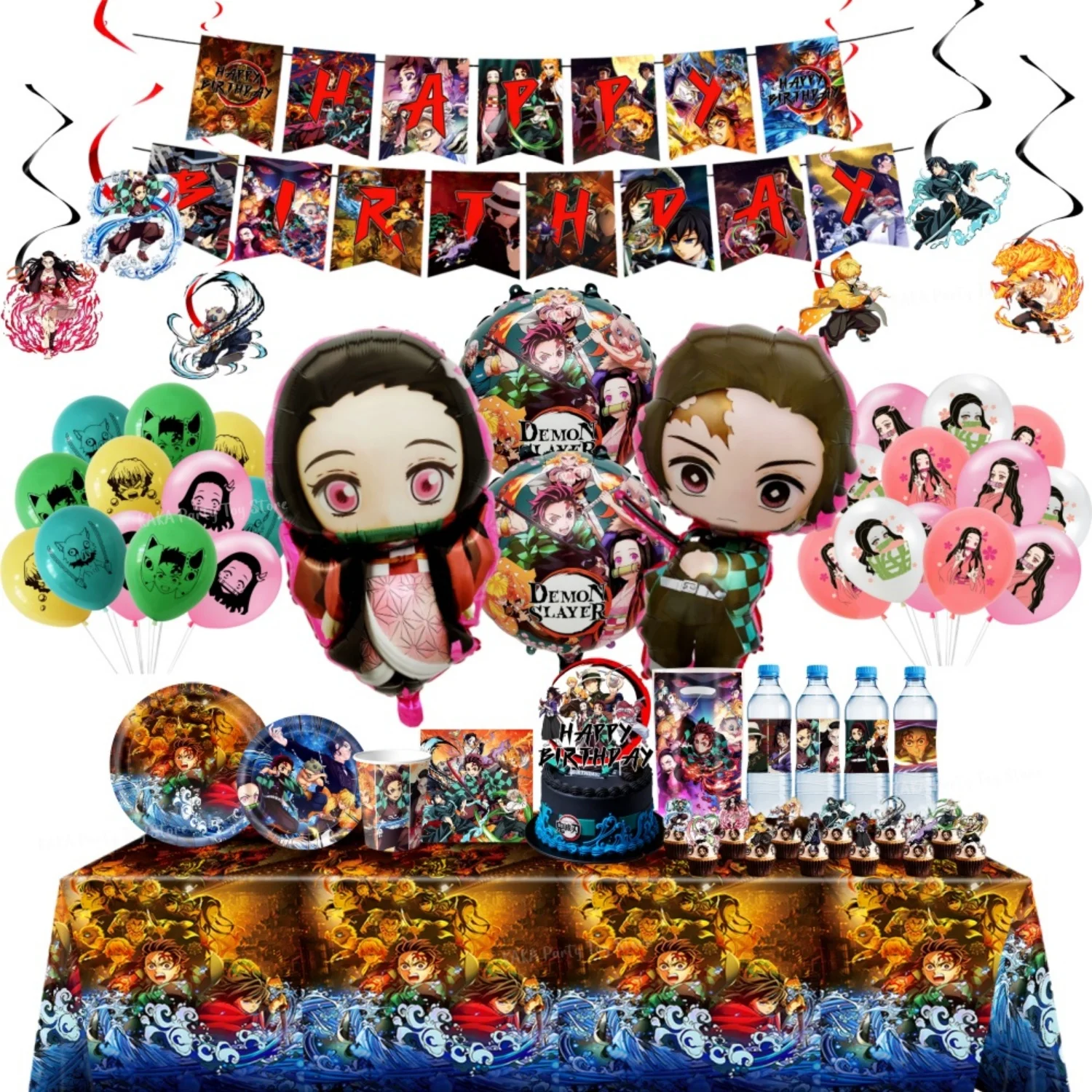 Décoration de fête d'anniversaire Demon Slayer, ballon animé, tasse en papier, assiette, serviette, nappe pour réception-cadeau pour bébé, fournitures d'événements de fête pour enfants
