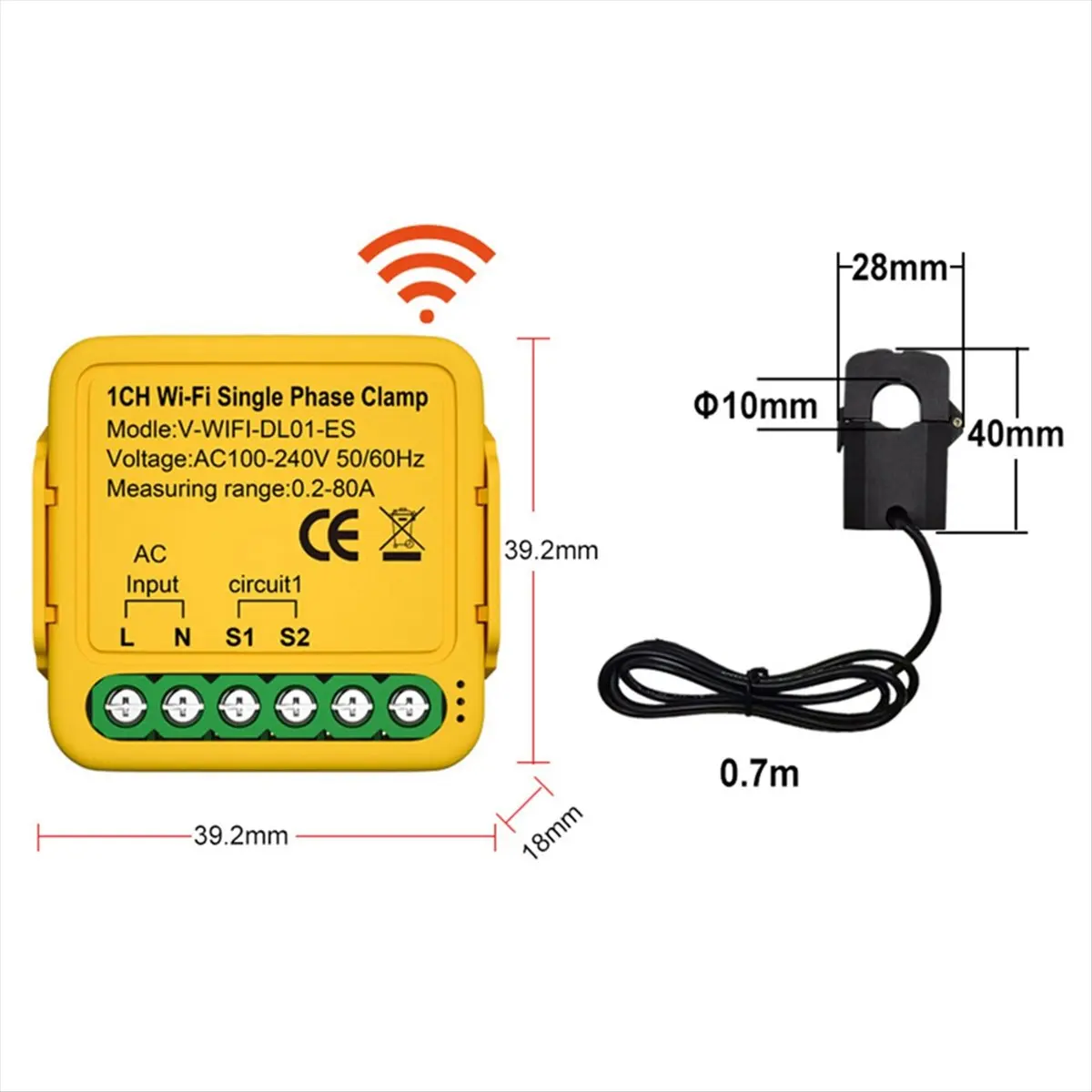AA05 Tuya Wifi Smart Power Meter with Current Transformer Sensor Clamp 80A Energy Meter,2CH