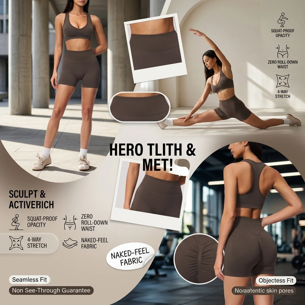 Butter Soft Designer Seamless Ribbed Yoga Set 2 Piece Co-ord High Waist Sports Bra & Biker Shorts Matching Scrunch Workout Wear