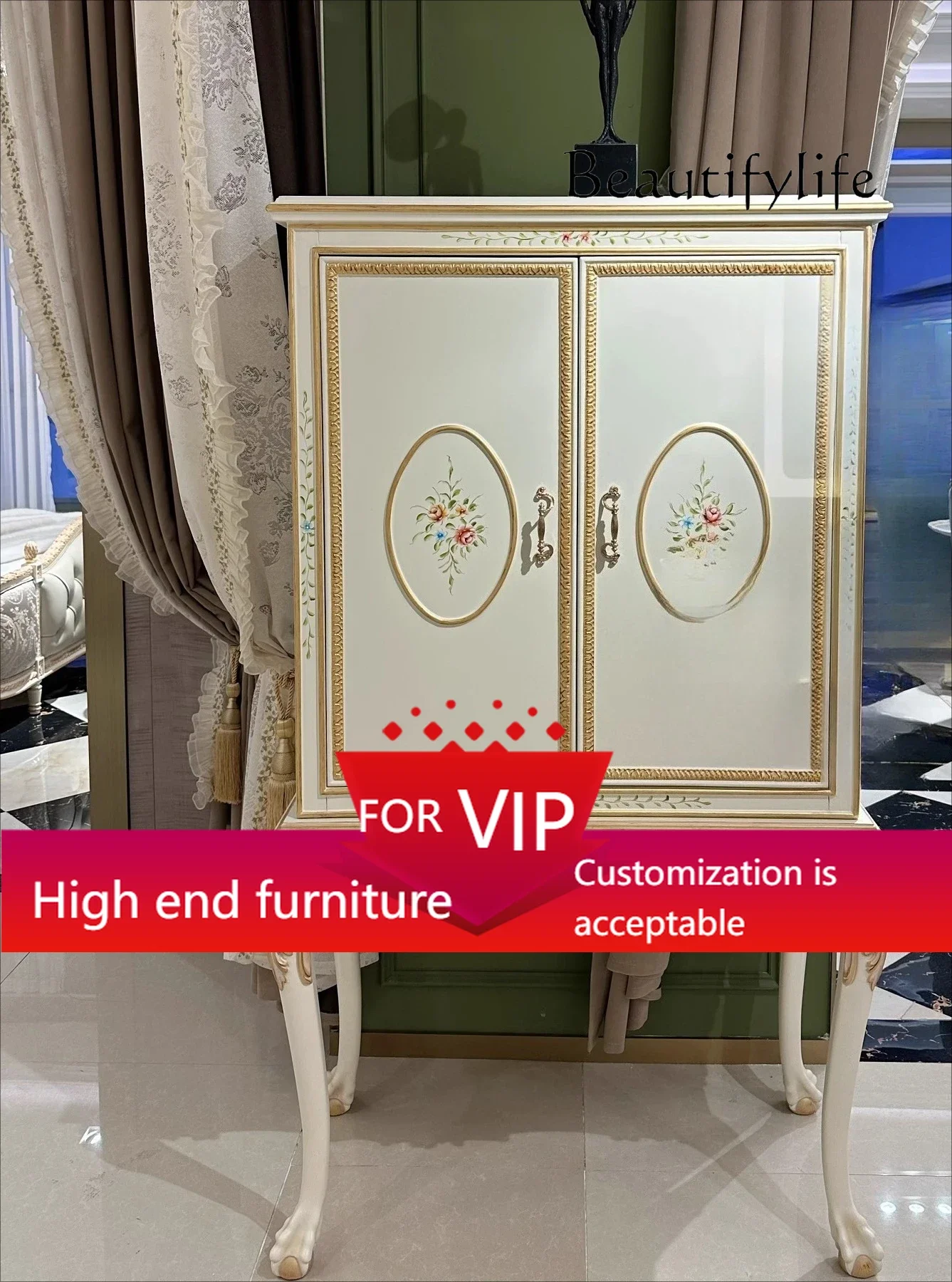 

UP American and French retro European court style villa mansion painting art storage wine cabinet designer