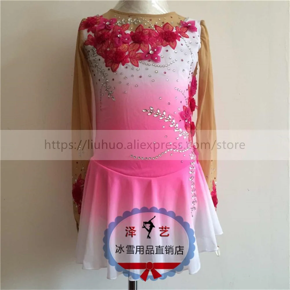 LIUHUO Women Aldult Girl Customize Costume Performance Competition Leotard Ice Figure Skating Dress Roller PinkTeen Dance Ballet