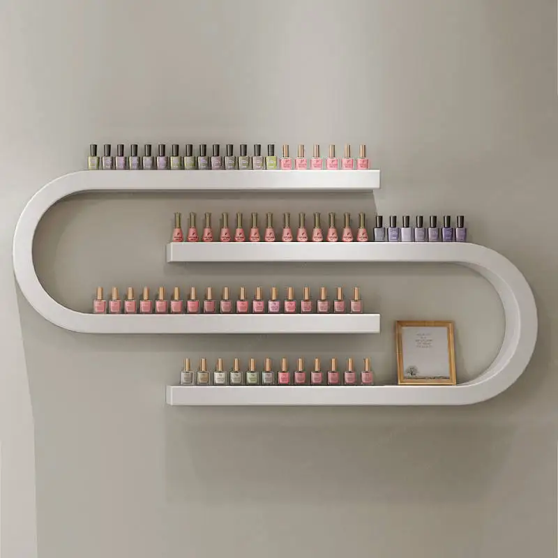 Jmz U-Shaped Wall Mounted Nail Polish Rack Minimalist Display Shelf for Nail Salon Space Saving Art Storage Organizer