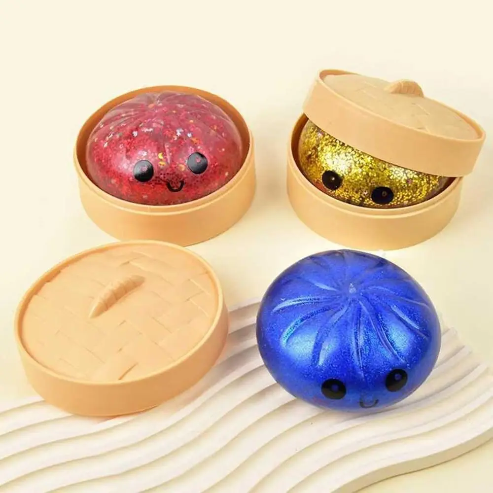 

Glitter Dumplings Blind Box Squishy Soft with Steamer Steamed Bun Squishy Pinch Le Fidget Slow Resilience
