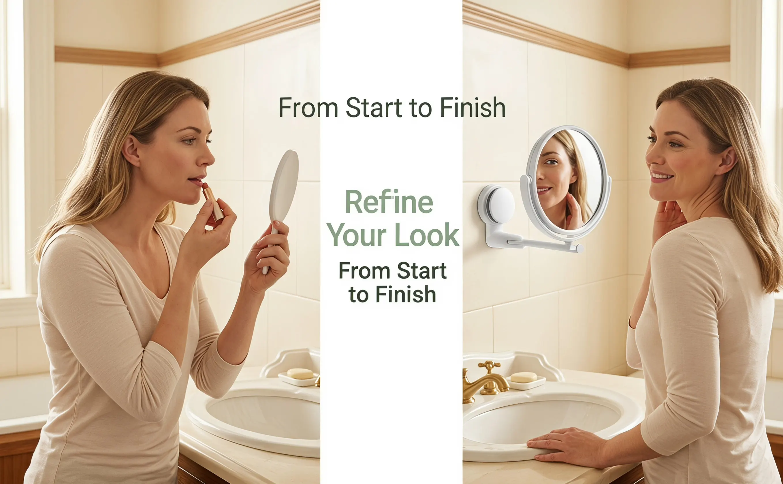 Premium Wall-Mounted Makeup Mirror with Strong Suction Cup Adjustable Angle Hd Reflective Surface for Bathroom Bedroom Entryway