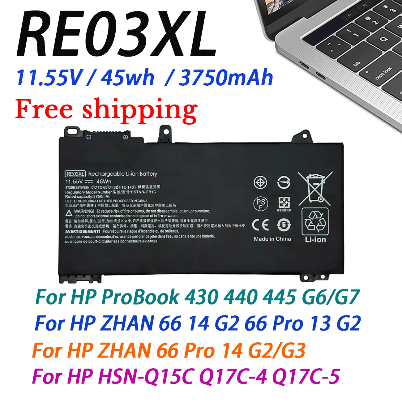 RE03XL Laptop Battery for HP ProBook 430 440 445 450 G7 G6 455R G6 ZHAN 66 Pro 13 G2 14 G2 G3 15 G2 L32656-002 L32407-2C1 541