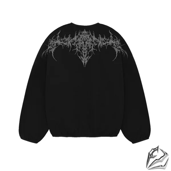 Dark 2000s Gothic Abstract Equinox Flower Print Crewneck Long SleeveSweatshirt Black Streetwear Fashion Casual Pullover Tops