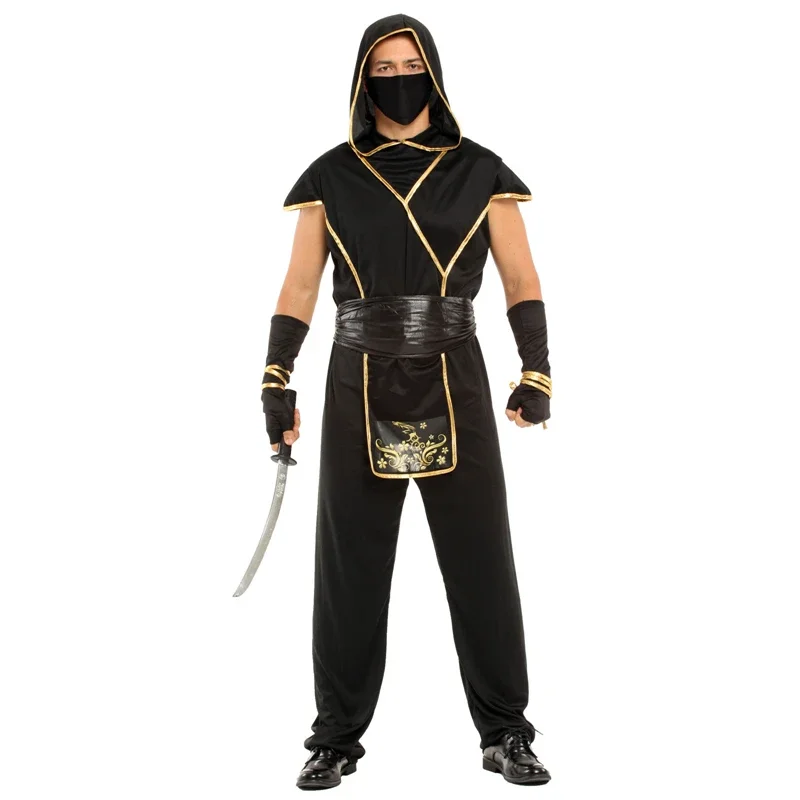 Adult Japan Samurai Black gold ninja costume cosplay for men Carnival Purim Halloween costumes fancy dress