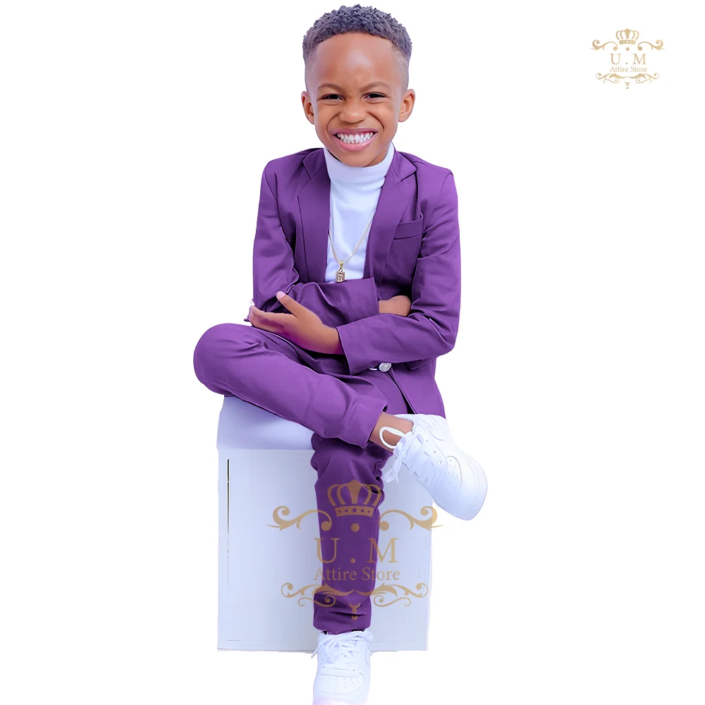 Boys' 2-piece suit (jacket+pants) purple classic slim fit custom children's tuxedo for wedding party birthday gift kids' attire