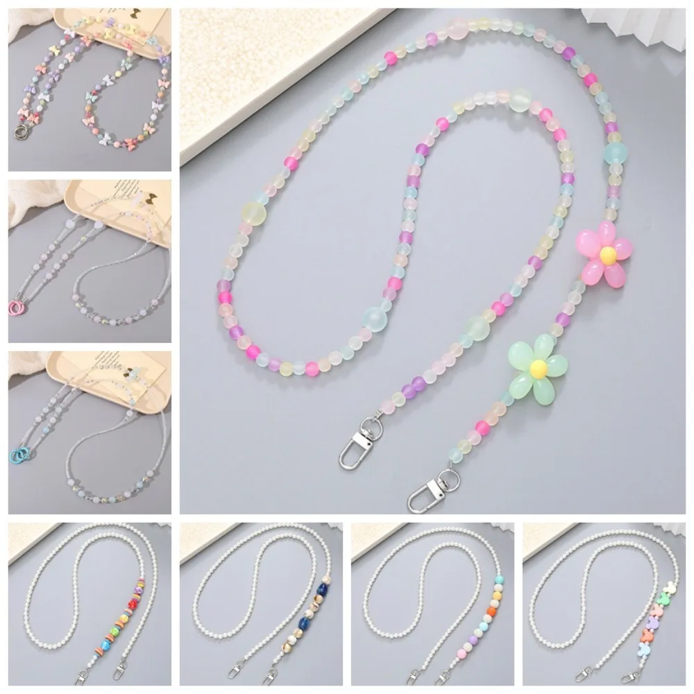 

Butterfly Candy Color Beaded Crossbody Chain Anti Loss Universal Mobile Phone Crossbody Strap Long Style Sweet Phone Neck Straps