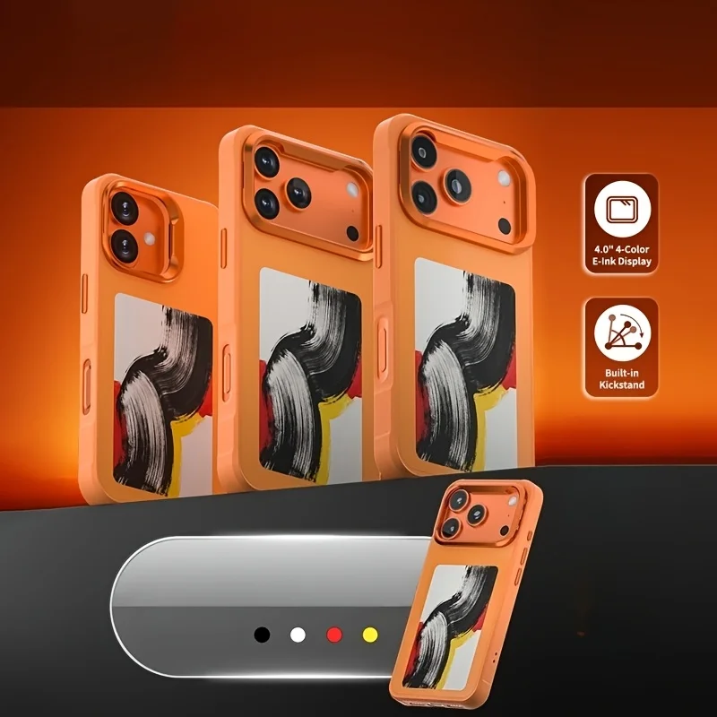 Smart ink DIY photos screen case For iPhone 17/17Pro/17ProMax 4-inch high-definition NFC display with built-in stand phone case