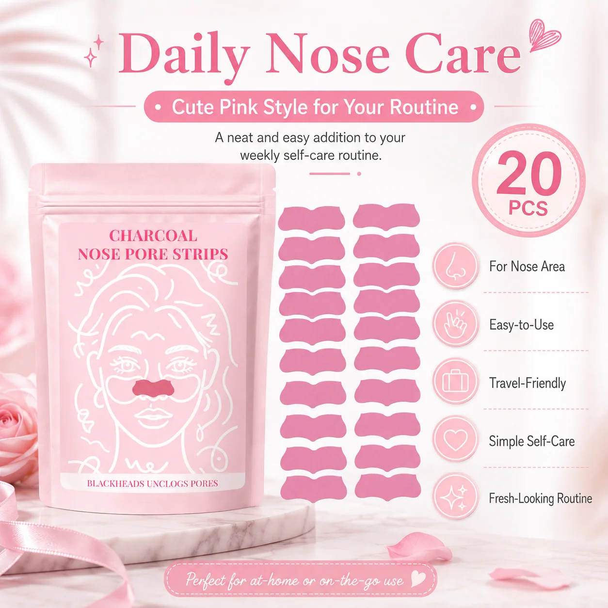 20Pcs Deep Cleansing Blackhead Remover Nose Strips, Shrink Pores Nose Patches Suitable for Men and Women view 5