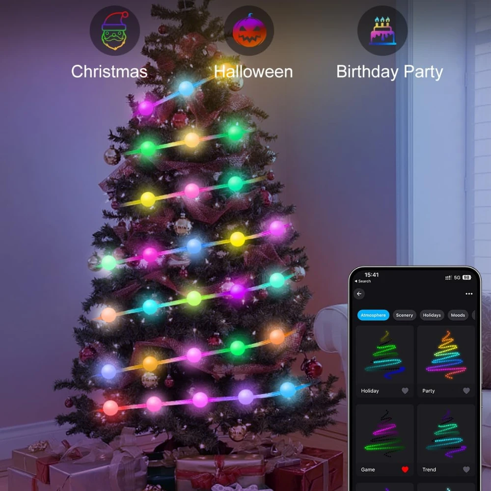 

RGB Smart Twinkle String Lights 10M 66LEDs with Remote APP Control Music SyncFairy Lights for Garden Party Valentine's Day Decor