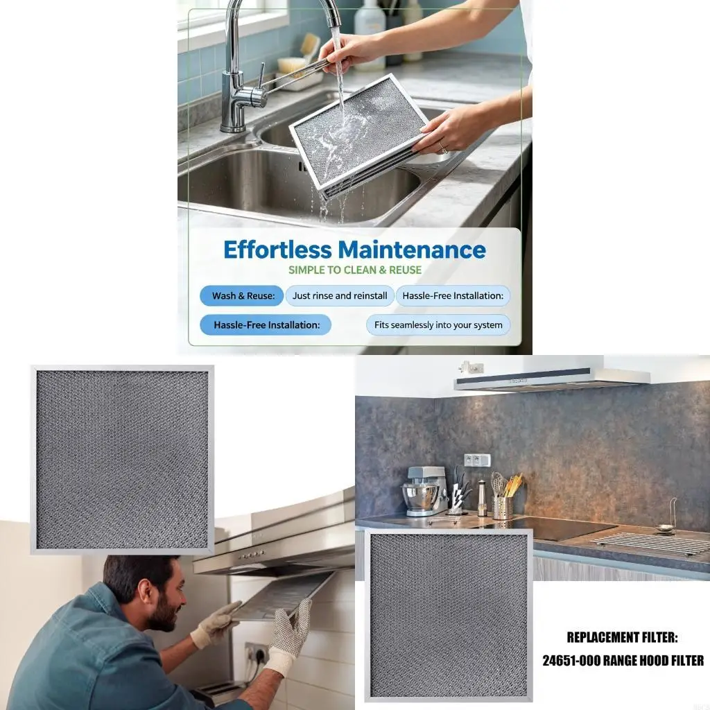 M6CB Kitchen Hood Filter Replacement, Rectangular Washable Grease Filter