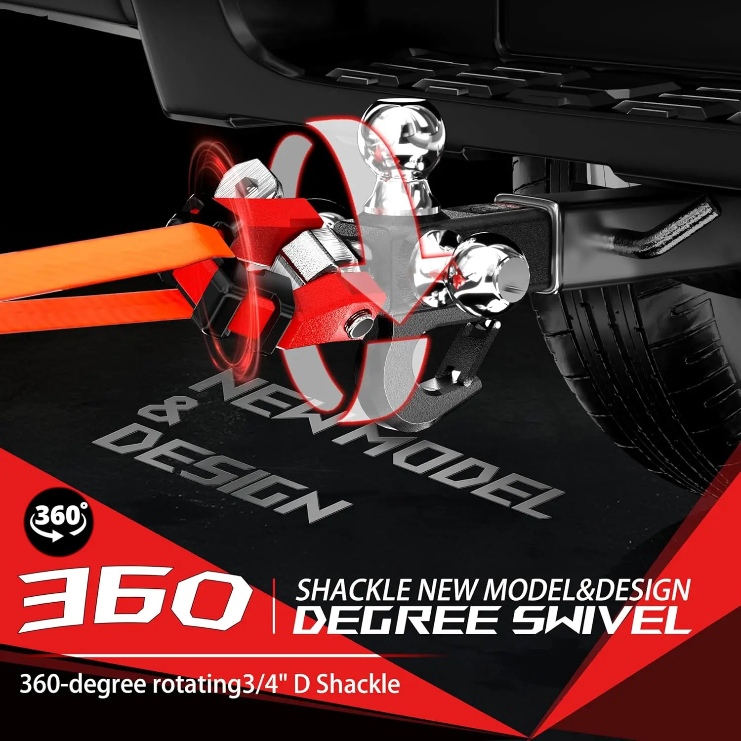 

Trailer Hitch Tri Ball Mount with Rotatable Tow Shackle, Fits 2” Hitch Receiver with 1-7/8", 2"& 2-5/16" Chrome Hitch Balls,New