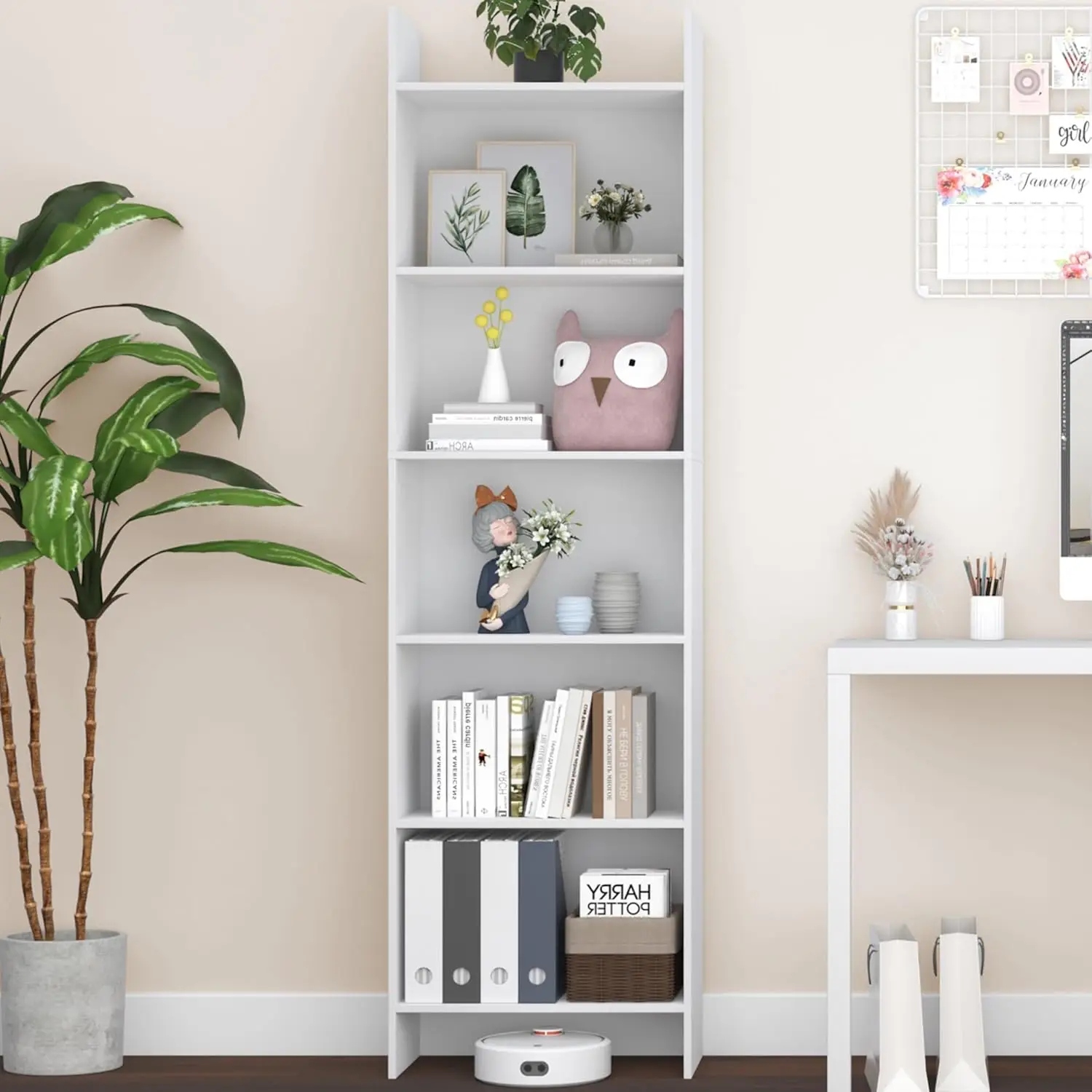 6-Tier Bookshelf, 66.9 Inches Floor Standing Bookcase, Display Storage Shelf, Corner Shelf, Home Decor Furniture for Hom