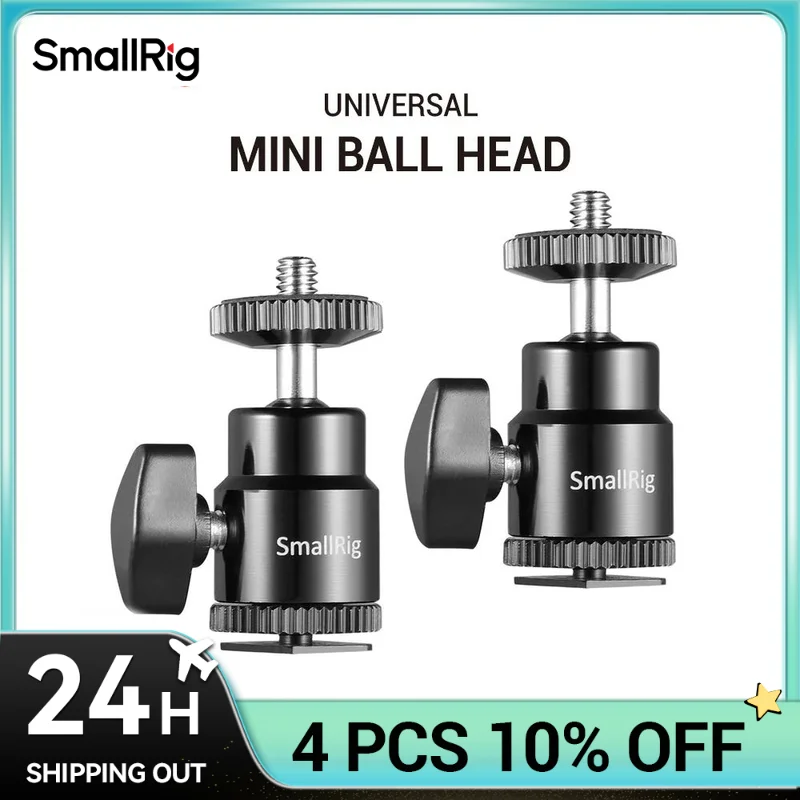SmallRig Video Metal Mini Ball Head Cold/Hot Shoe Mount w/ 1/4" Screw Support Bracket for DSLR Camera LED Light Monitor 2059