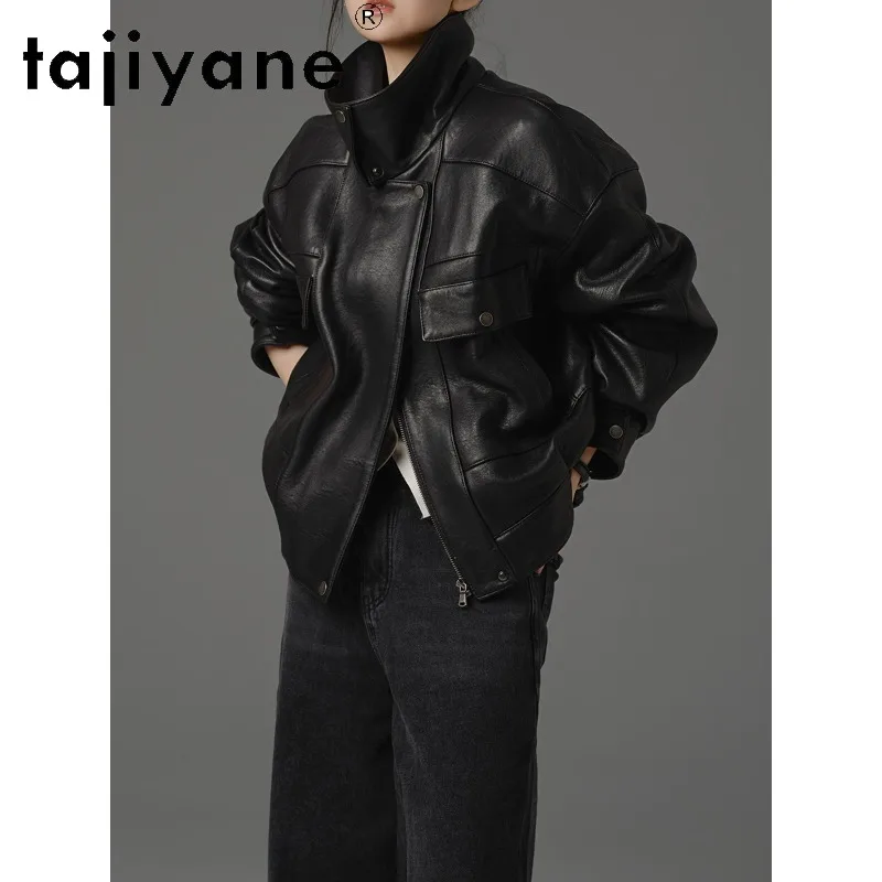 TAJIYANE Genuine Leather Jacket Woman Natural Sheepskin Bubble Leather Coat Mid Length Jackets for Woman Chic Outerwear Jaqueta
