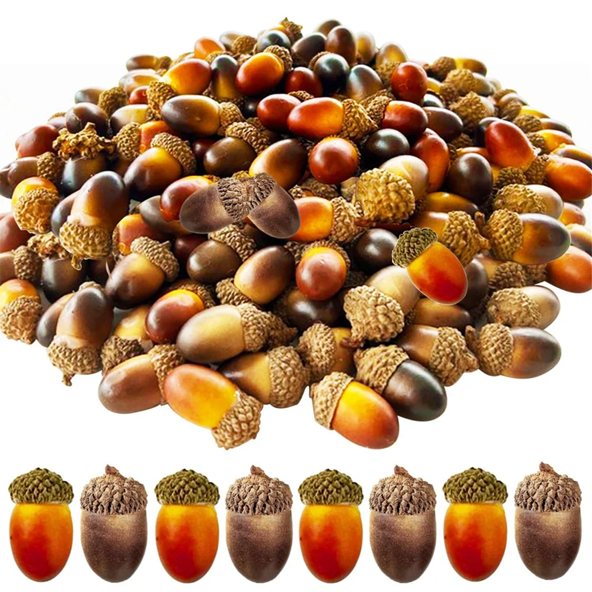 200PCS Mini Artificial Acorns, Bulk with Natural Cap for Fall Thanksgiving Halloween Decoration, Wedding