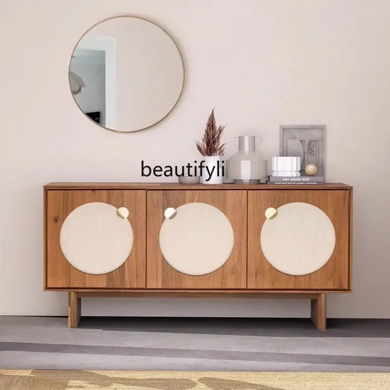 35Nordic solid wood log dining side cabinet Villa star hotel clubhouse floor tableware storage cabinet