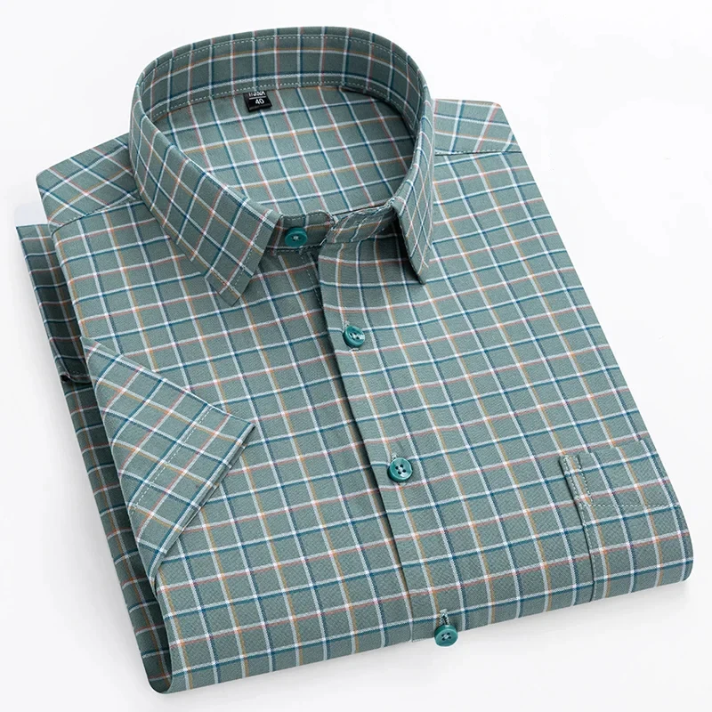 Jakość 100% czystej bawełny Oxford męska koszula w paski z krótkim rękawem Regular Fit męska koszula z kieszeniami na co dzień rozrywka męska bluzka S-8XL