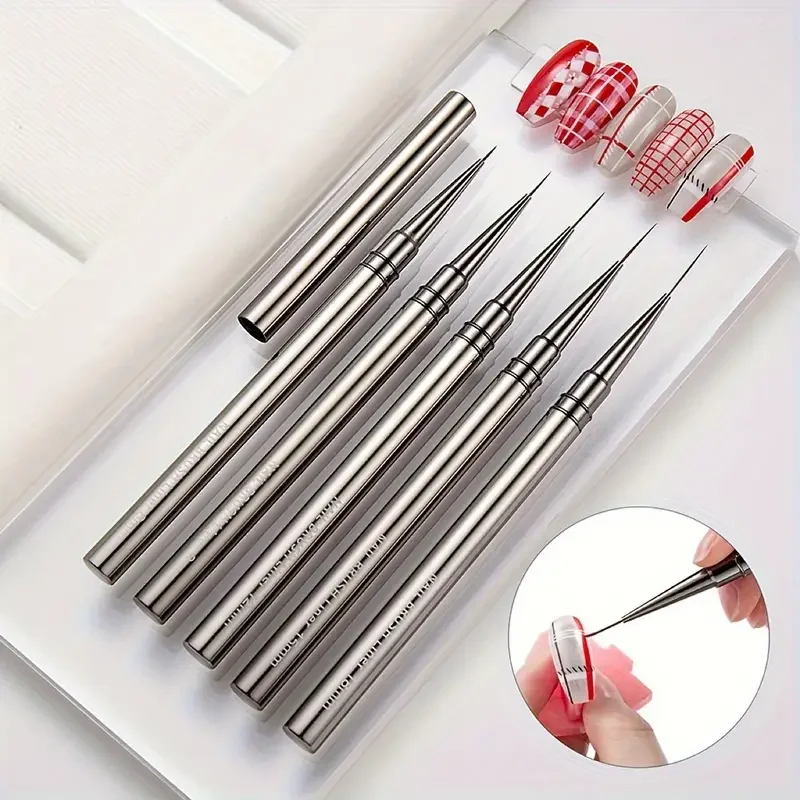5PCS/set 6/9/12/15/18mm Nail Liner Brush Set Drawing Lines Stripe Painting Flower Pen Nail Art Manicure Metal Handle Brush Set