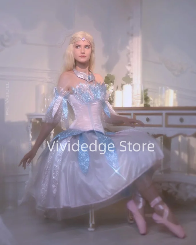 Fantasy Glitter Blue White Prom Dresses Odette Princess Fairytale Cosplay Victorian Evening Gowns evening dresses woman elegant