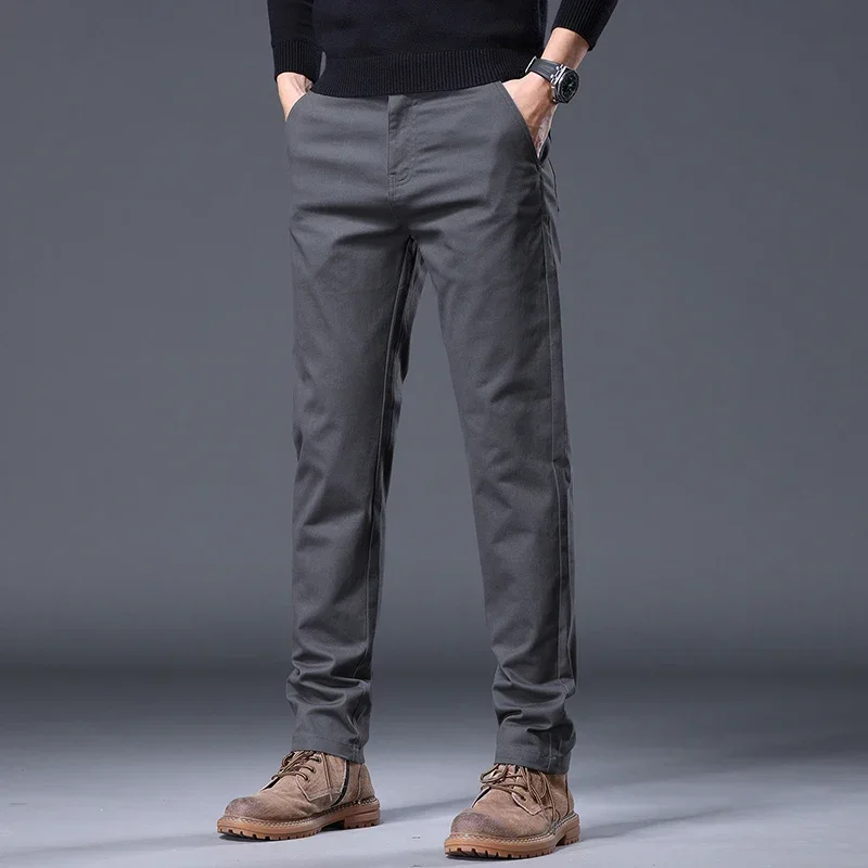 خريف جديد في 97% سراويل رجالية قطنية موضة كورية سراويل مستقيمة بقصة ضيقة سراويل تقليدية ناعمة ومريحة قابلة للتمدد بلون واحد #6