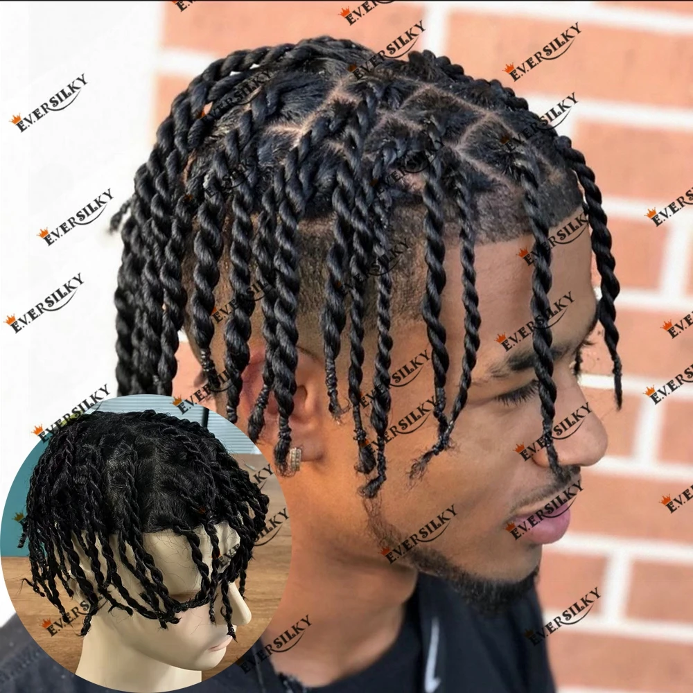 

Afro Hairstyle Twisted Braids Poly Skin Human Hair Toupee for Africa-America Men Undetected PU Hair Replacement System Capillary