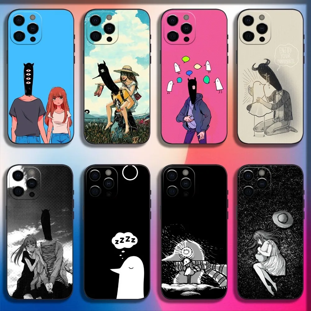 G-Goodnight P-Punpun Phone Case For iPhone 16,15,14,13,12,11,Pro,X,XS,Max,XR,Plus,Mini Soft Black Cover