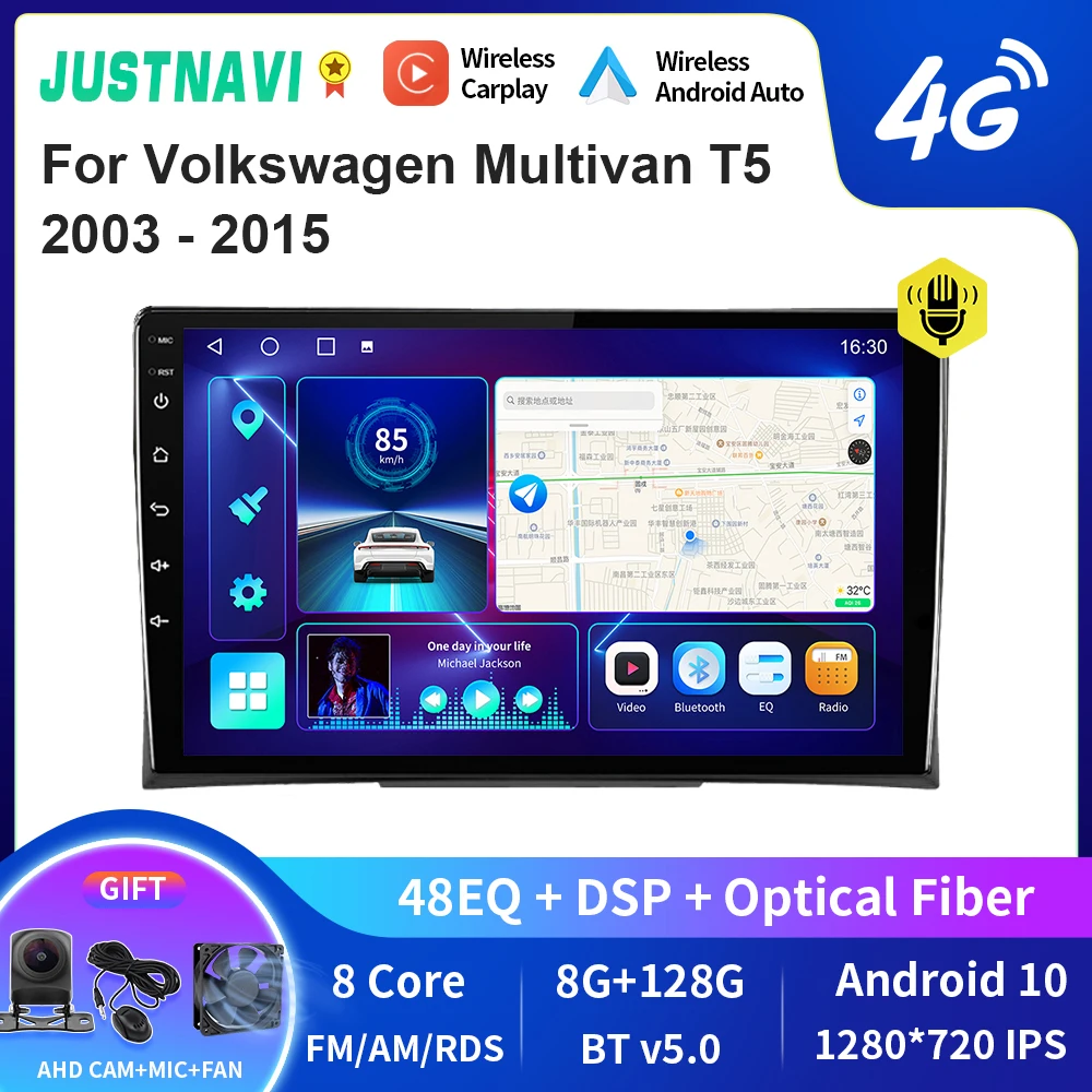 

JUSTNAVI QT10 беспроводной CarPlay Android авто радио для Volkswagen Multivan T5 2003 - 2015 стерео Мультимедийный видеоплеер GPS DVD