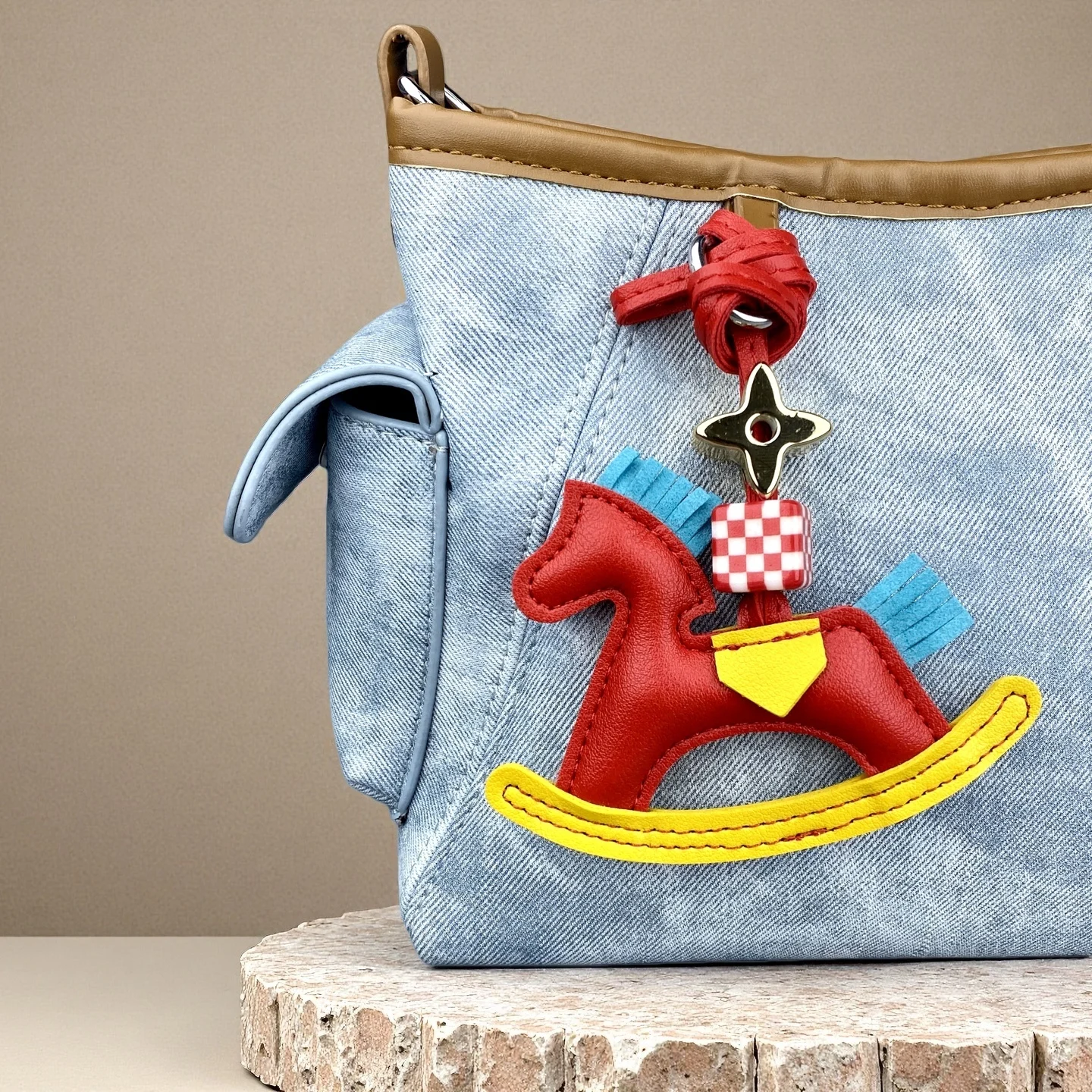 Cute PU Leather Rocking Horse Keychain/Bag Charm-Handcrafted PU Leather, Vibrant Colors, Cheerful Gift For Bag Accessory