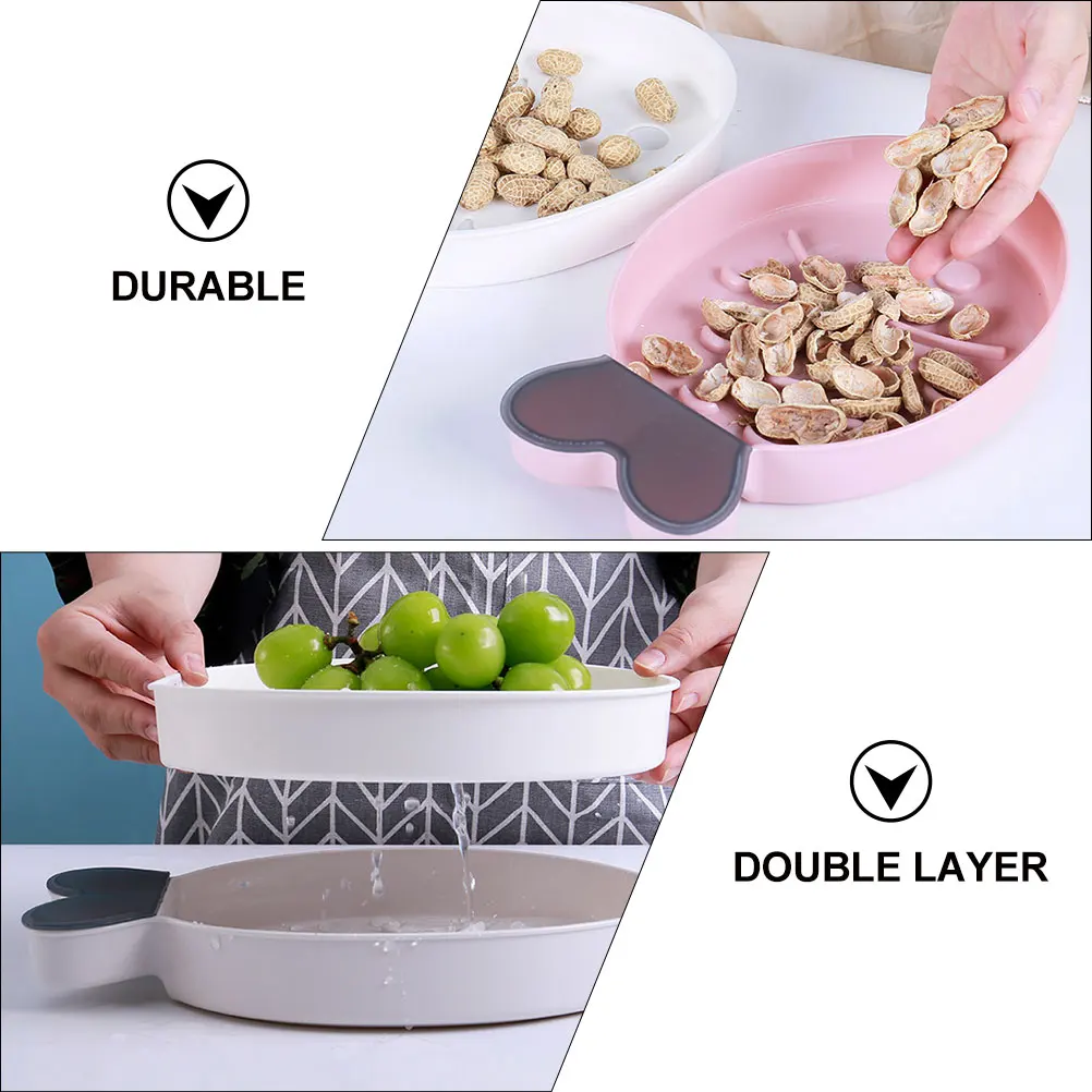 

3pcs Double layer Fruit Tray Veggie Basket Kitchen Storage Plastic Container Non skid Large capacity Home