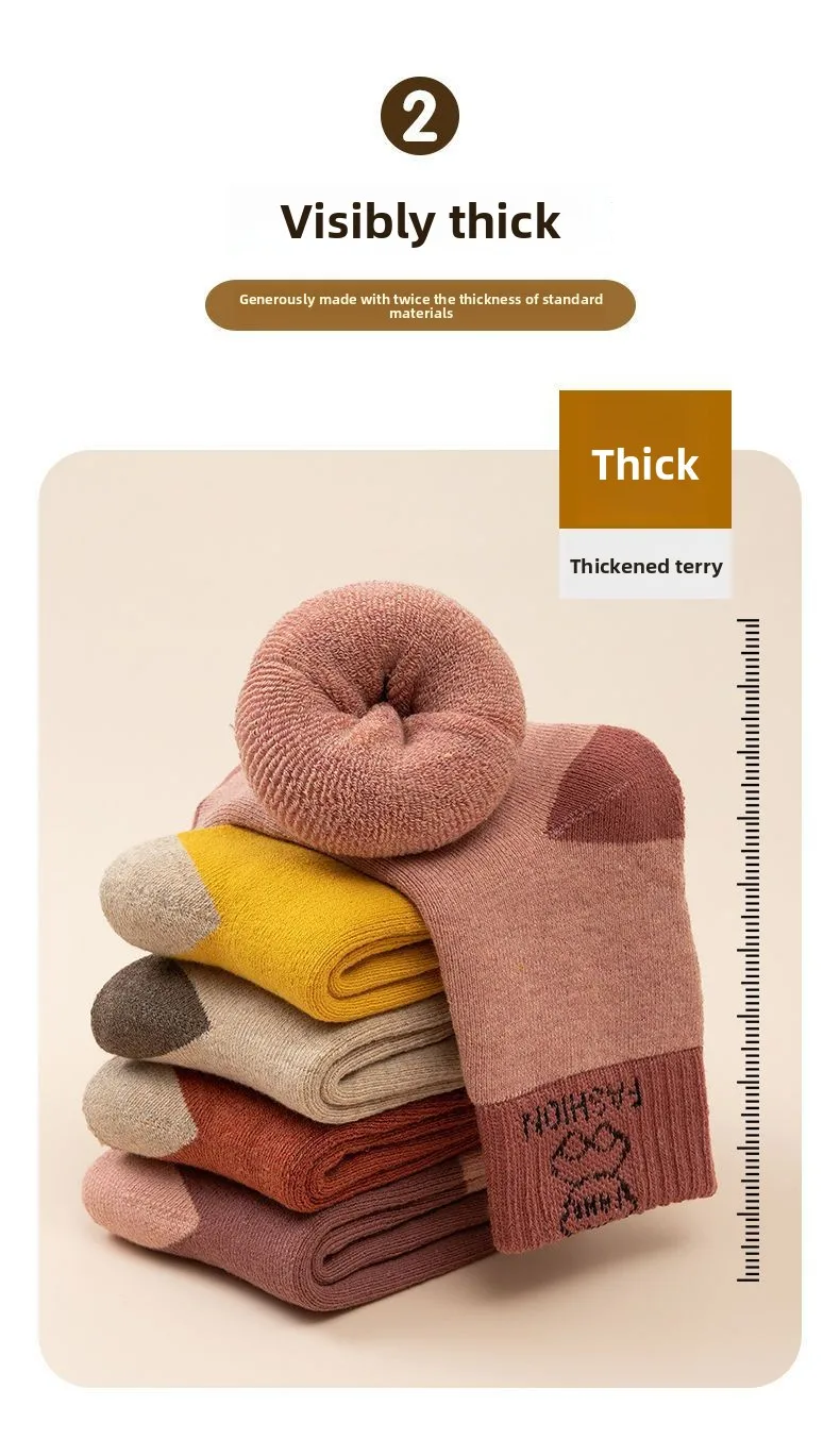 5 Paar dicke, warme Kindersocken für Jungen und Mädchen, weiche, mit Fleece gefütterte, rutschfeste Wintersocken für Kleinkinder – Detail 2