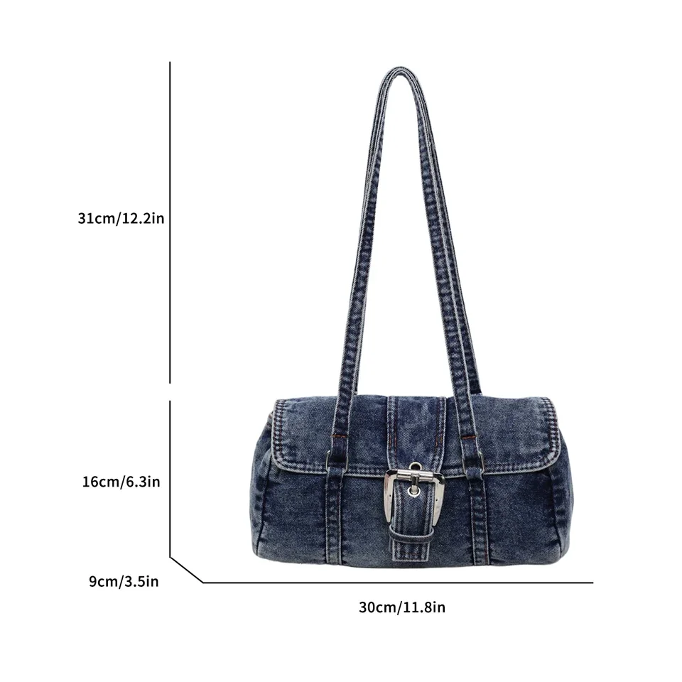 مستوحاة رفرف الدنيم حقيبة نسائية خمر حقيبة كتف المتسوق حقيبة ساعي Y2K حقيبة صديقة للبيئة الكورية حمل حقيبة مشبك جان حقيبة يد يوميا #6