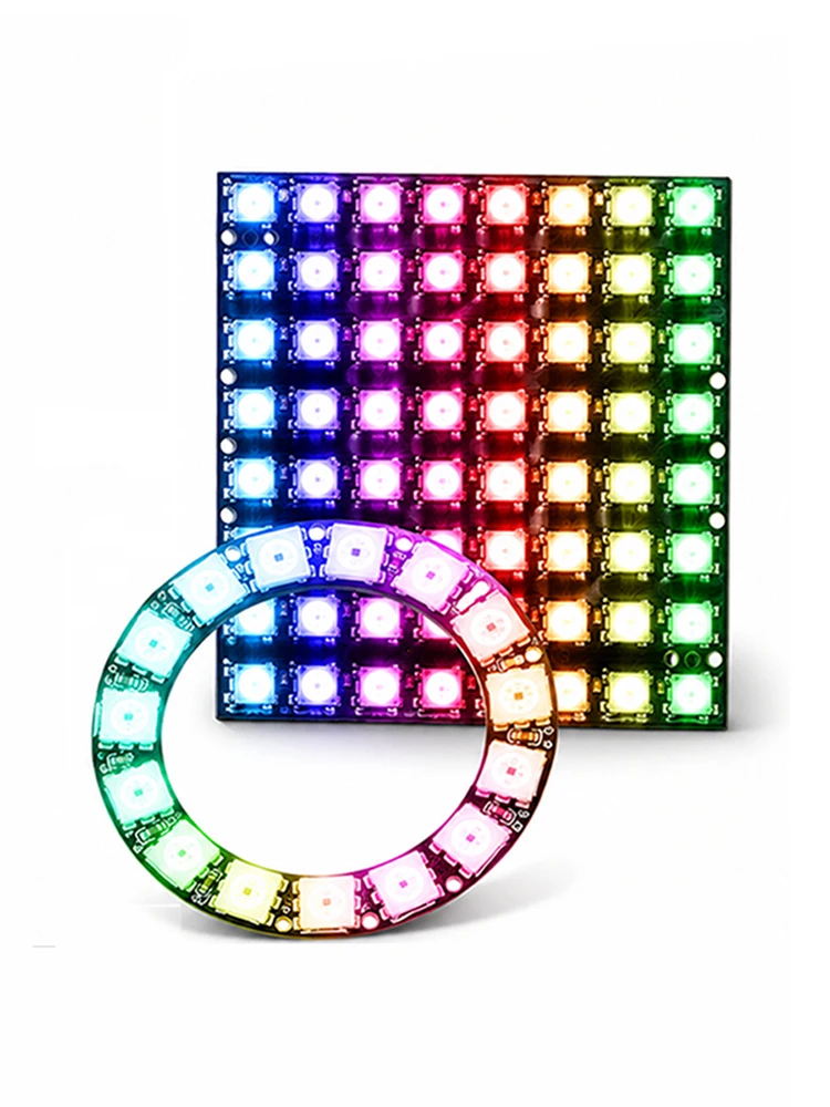 Estardyn WS2812/SK6812 Adresowalny moduł LED RGB 5050 w kształcie okrągłego pierścienia z 8/12/16/64 diodami LED i wbudowanym sterownikiem do projektów oświetlenia DIY — 2