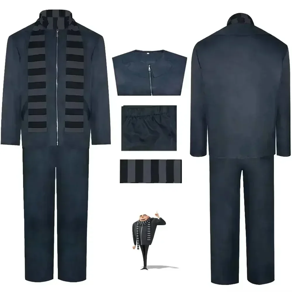 Costume de cosplay Gru d'Halloween pour hommes, manteau, pantalon, écharpe, déguisement masculin