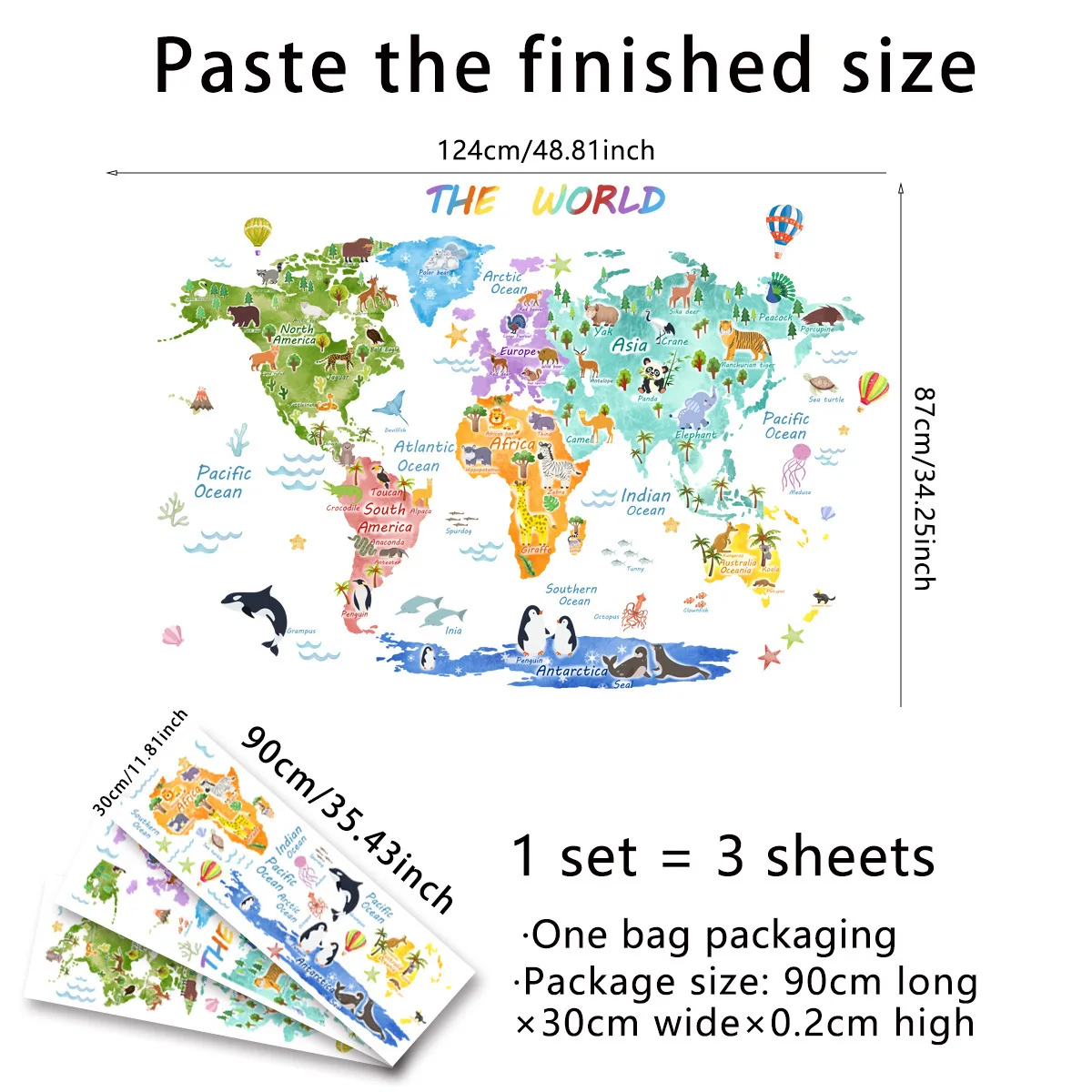 The World Animal Distribution Decorative Map Wall Sticker for Children's Room Kids Bedroom and Kindergarten Decoration Stickers