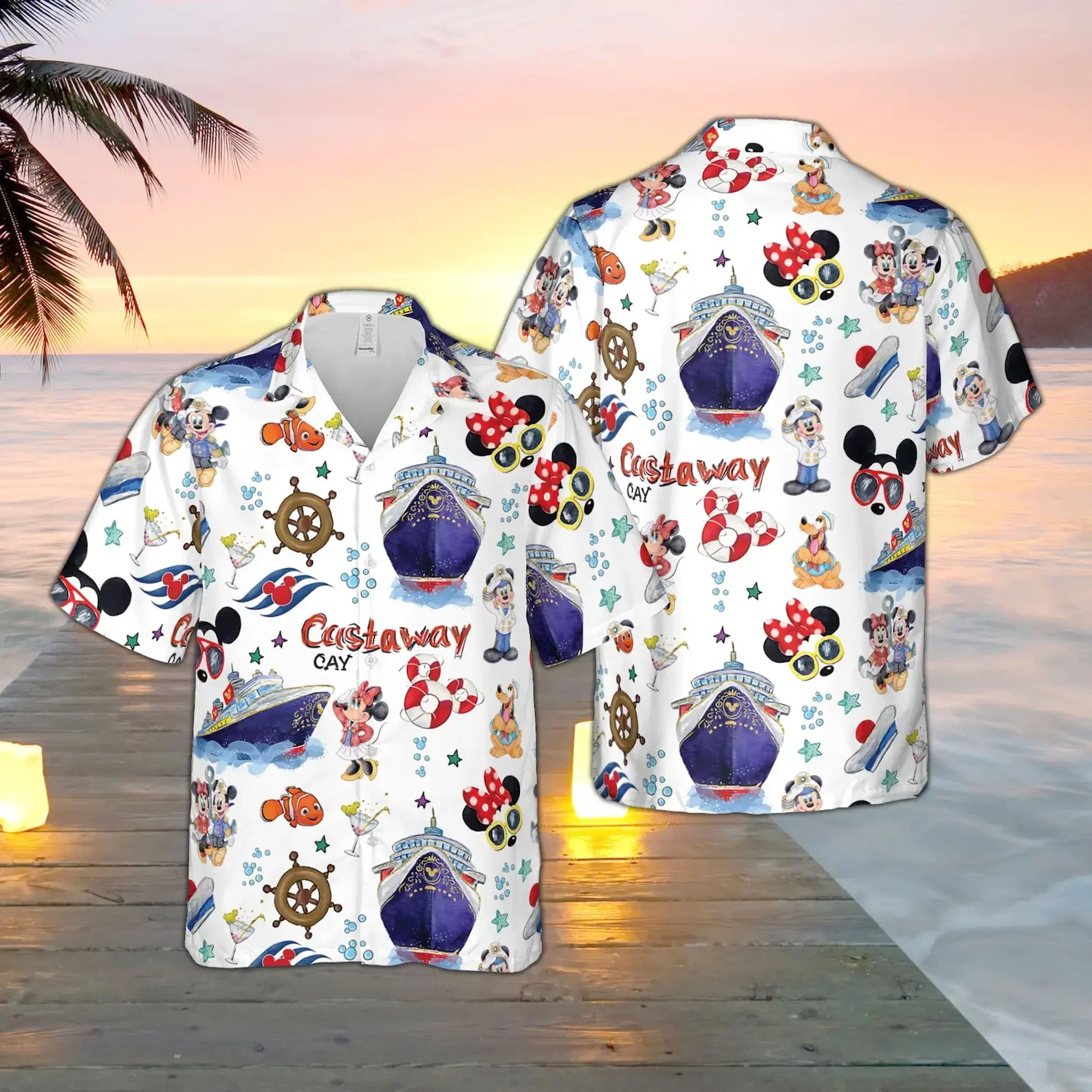 Miniso camisa con estampado Hawaiano para hombre y mujer, camisa de manga corta con botones, Crucero de Disney, camisa hawaiana de Mickey