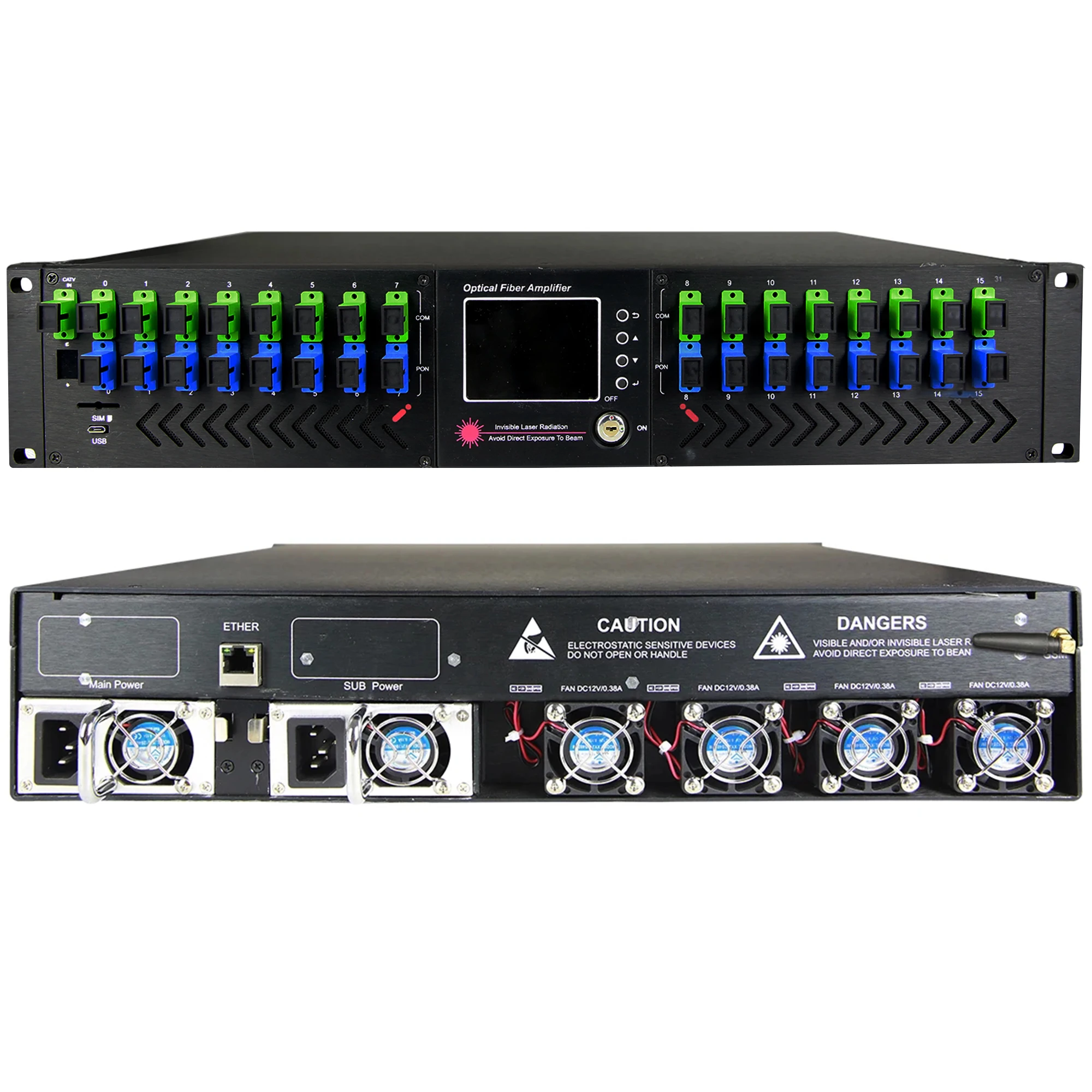 1550nm High Power Er/Yb Gedoteerde Vezelversterker 4/8/16/32*23db + WDM EDFA CATV Netwerk FTTH Optische Transmissie Apparatuur